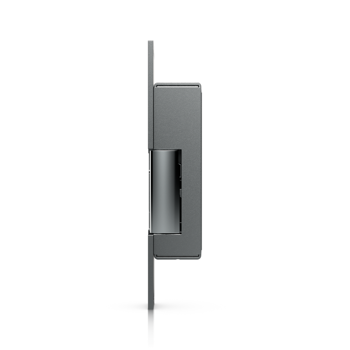 Ubiquiti UACC-Lock-Strike-Secure-8mm UniFi Narrow 8mm Fail-Secure Strike Lock opposite side profile with the curved latch keeper and narrow mounting plate.