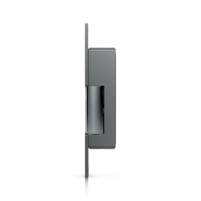 Ubiquiti UACC-Lock-Strike-Secure-8mm UniFi Narrow 8mm Fail-Secure Strike Lock opposite side profile with the curved latch keeper and narrow mounting plate.