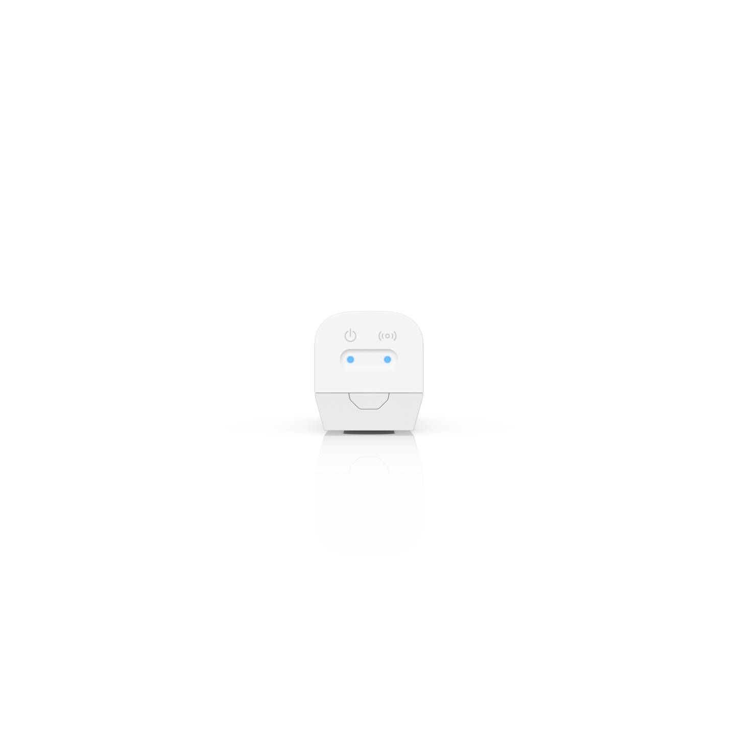 Bottom view of the Ubiquiti USL-GlassBreak UniFi Glass Break Sensor with illuminated status indicators