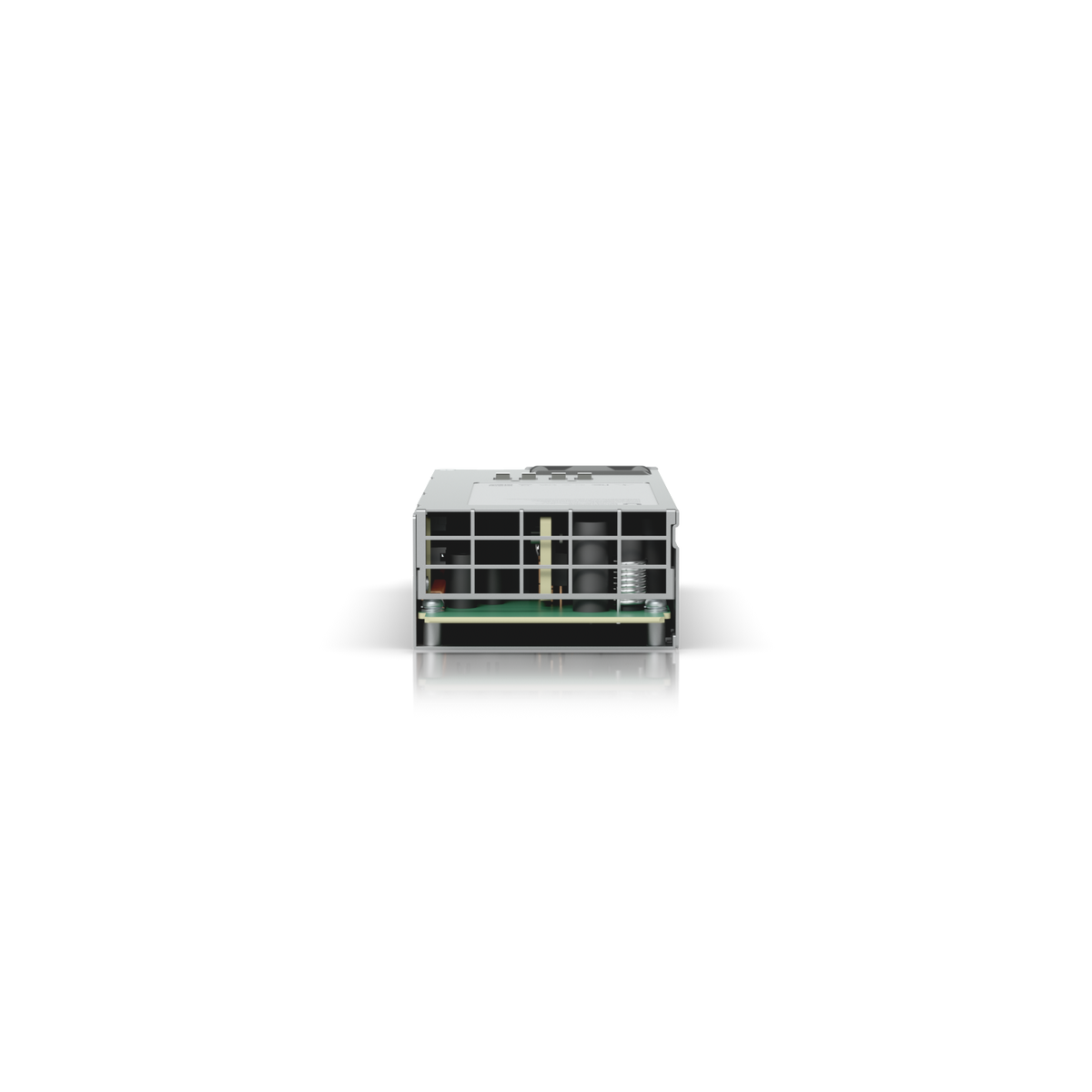 Ubiquiti UACC-PSU-12V-150W UniFi 150W hot-swappable power module, connector-end view with ventilation grille and internal circuit board