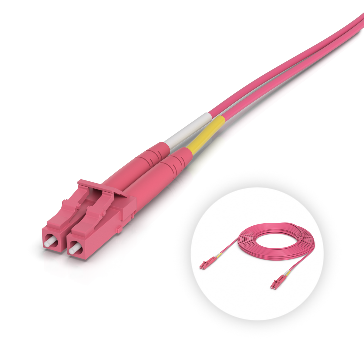 Ubiquiti UACC-OFC-M2-LULU-15M UniFi OM4 duplex LC UPC fiber patch cable with dual LC connectors and 15m pink fibre cable