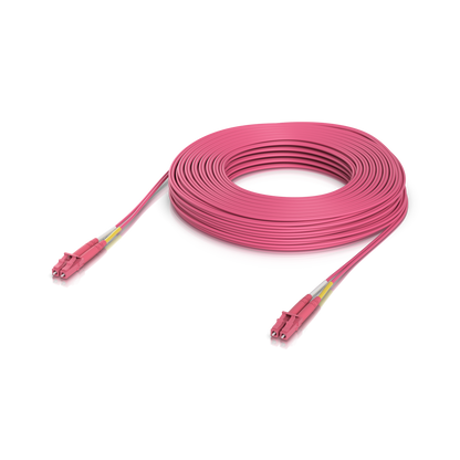 Ubiquiti UACC-OFC-M2-LULU-30M UniFi OM4 Duplex LC UPC Fiber Patch Cable 30m coiled with LC connectors at both ends
