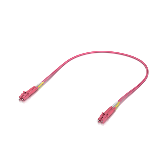 Ubiquiti UACC-OFC-M2-LULU-0.5M UniFi OM4 duplex LC UPC fibre patch cable 0.5m in a U-shaped loop with connectors at both ends.