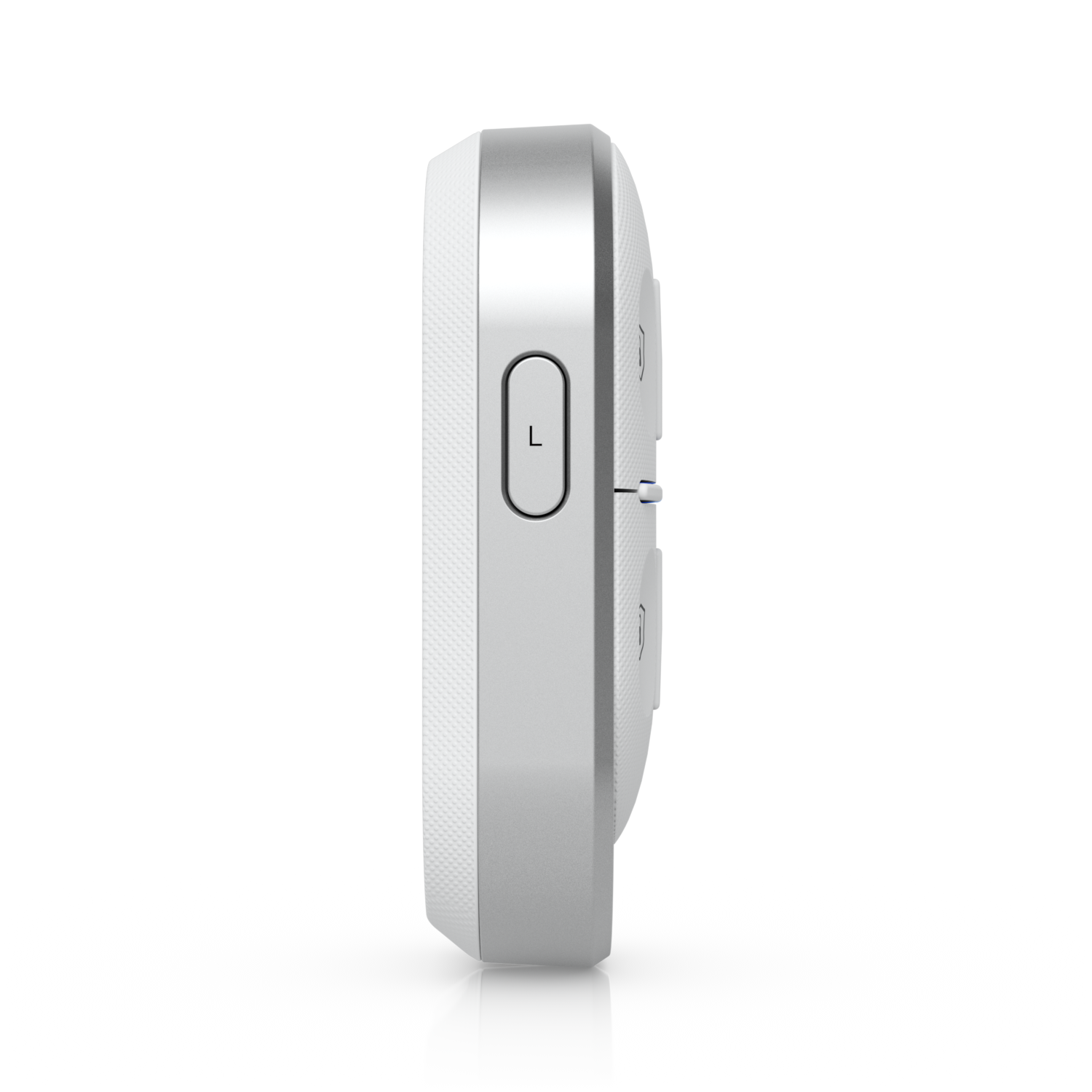 Left-side profile of the Ubiquiti USL-FOB UniFi Remote Control KeyFob with L button and textured casing.