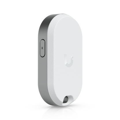 Rear angled view of the Ubiquiti UniFi USL-FOB KeyFob showing the textured back, logo and keyring opening.