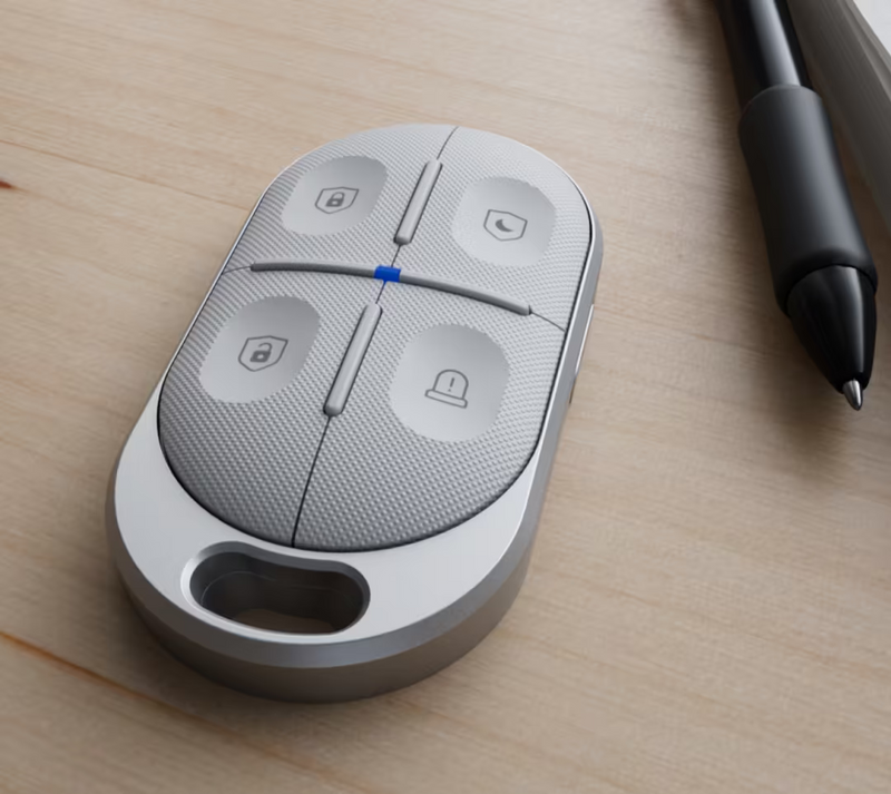 Front view of Ubiquiti USL-FOB UniFi Remote Control KeyFob with lock, unlock, night mode and panic alarm buttons