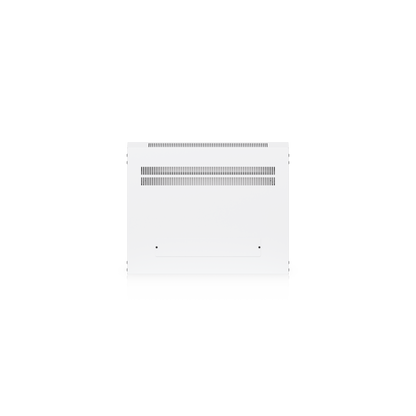 Base panel of the Ubiquiti UACC-Rack-12U-Wall-450-P UniFi Slim 12U rack cabinet showing ventilation slots and a covered cable access opening.