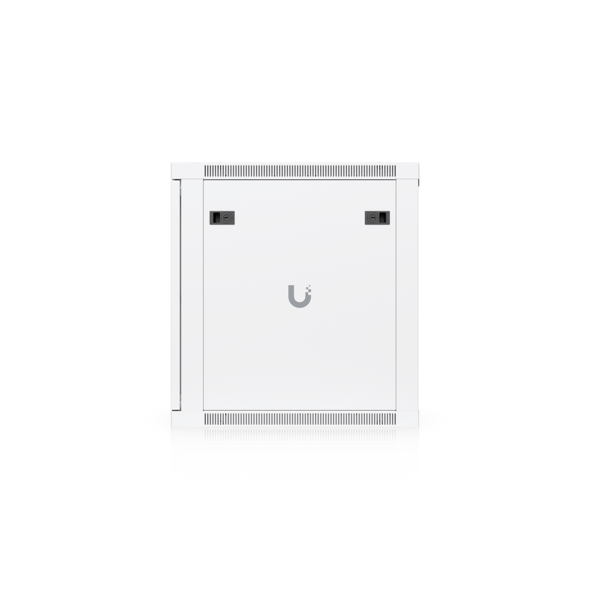 Ubiquiti UACC-Rack-12U-Wall-600-G UniFi Standard 12U rack cabinet side view with twin locking latches and centred UniFi logo.