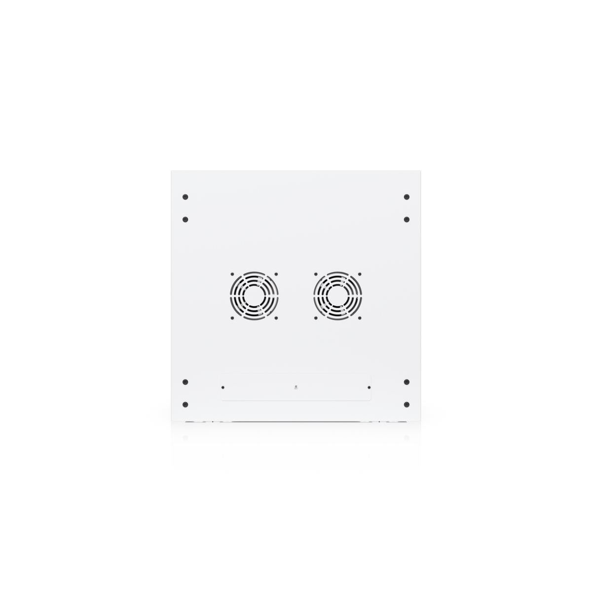 Ubiquiti UACC-Rack-12U-Wall-600-G UniFi Standard 12U rack cabinet top view with dual circular fan vents and cable access plate.