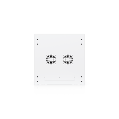Ubiquiti UACC-Rack-12U-Wall-600-G UniFi Standard 12U rack cabinet top view with dual circular fan vents and cable access plate.