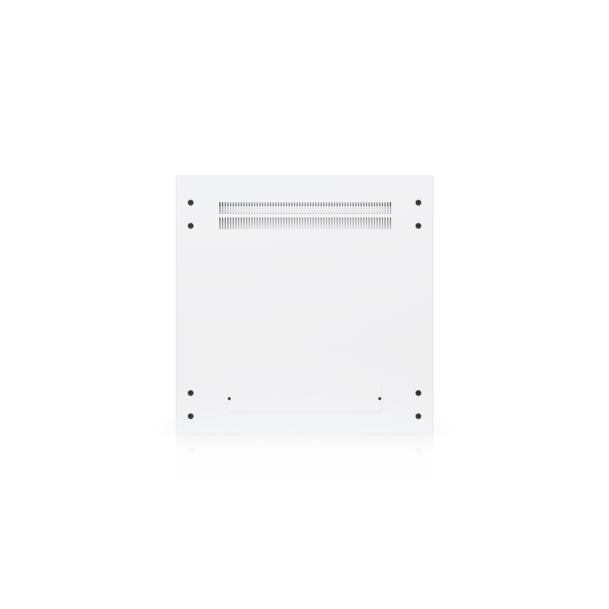 Ubiquiti UACC-Rack-12U-Wall-600-G UniFi Standard 12U rack cabinet bottom view with ventilation slots, mounting points and cable access plate.