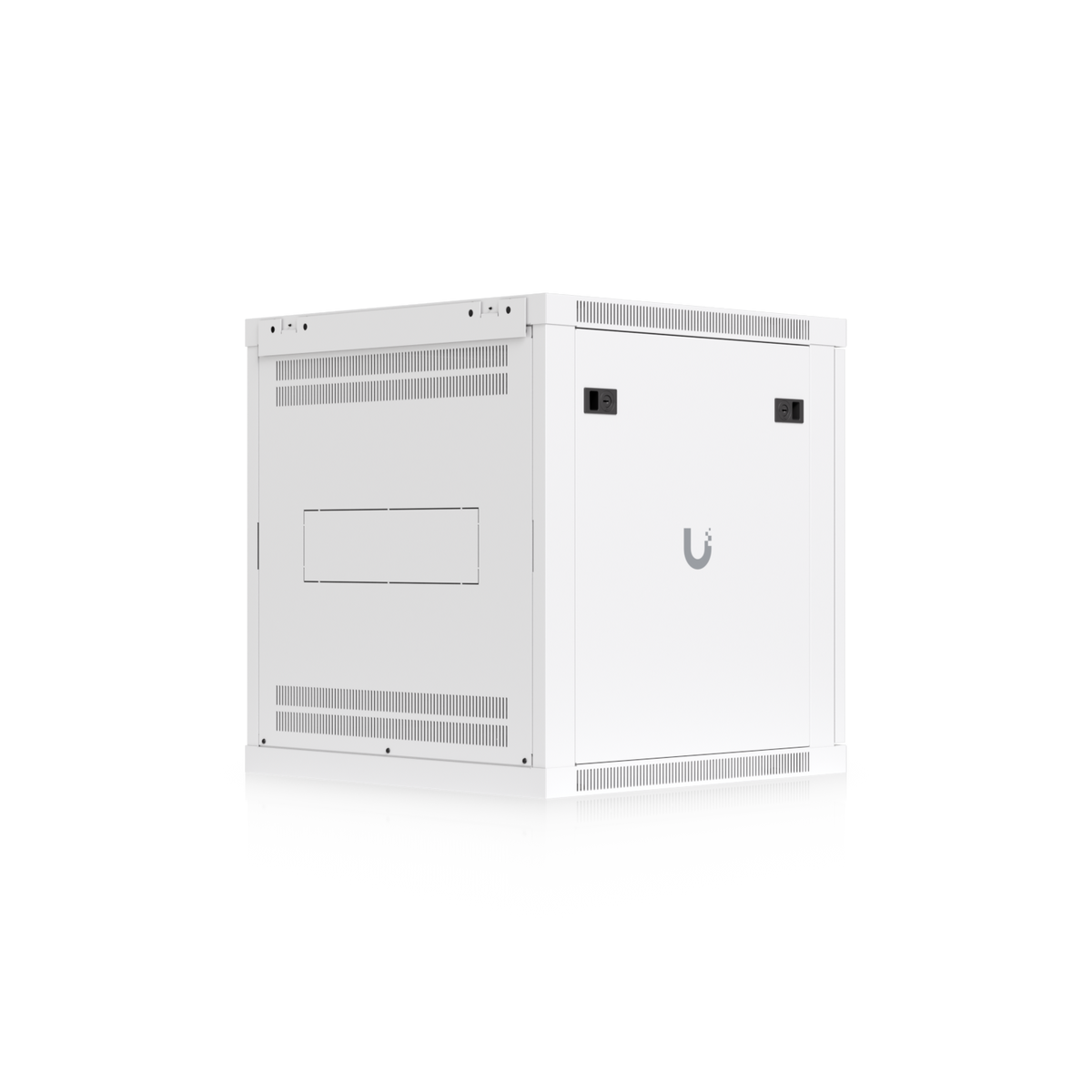 Ubiquiti UACC-Rack-12U-Wall-600-P UniFi 12U Rack Cabinet opposite rear angle with side latches and ventilated rear panel