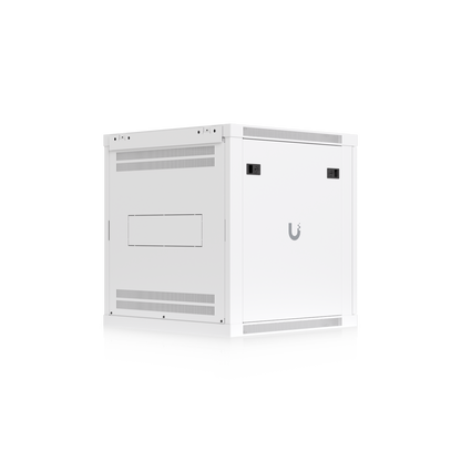 Ubiquiti UACC-Rack-12U-Wall-600-P UniFi 12U Rack Cabinet opposite rear angle with side latches and ventilated rear panel