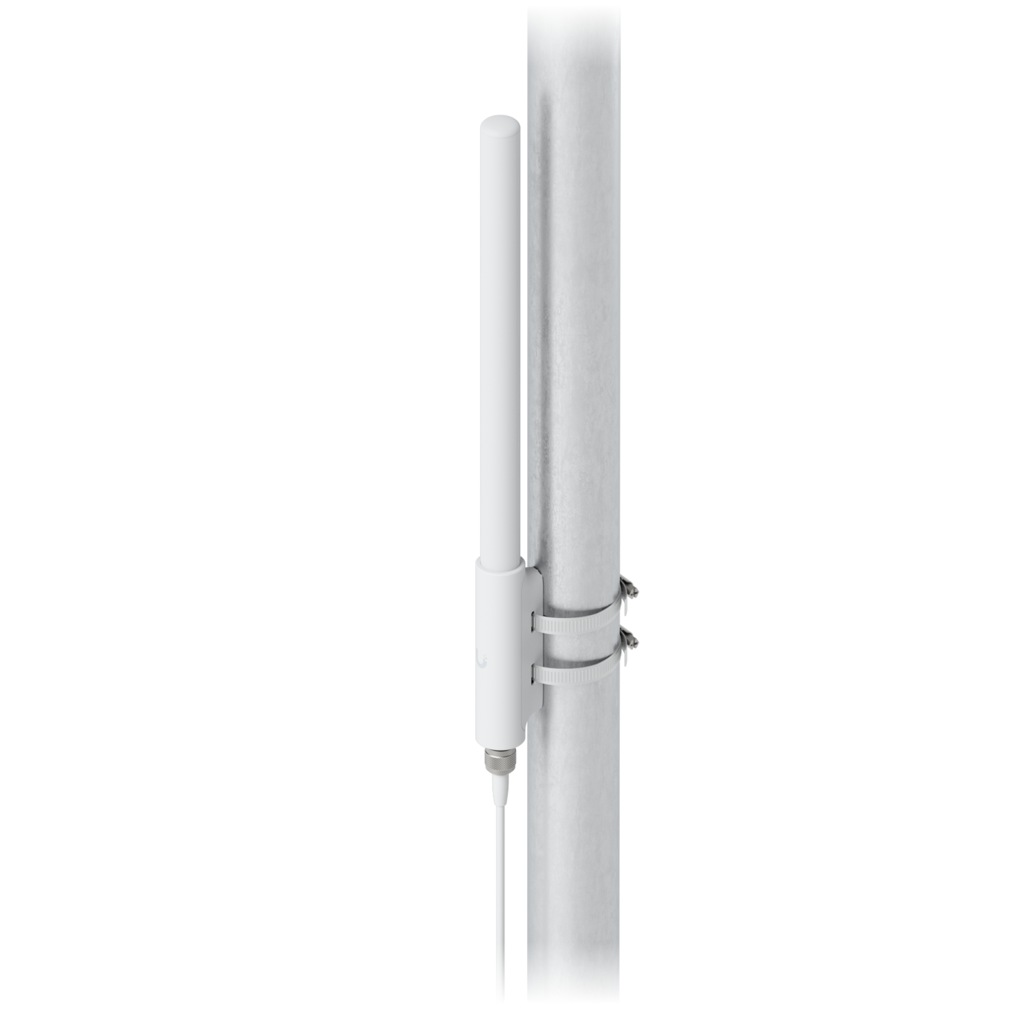 Front view of the UACC-USL-ANT-HG UniFi SuperLink antenna secured to a metal pole with two mounting clamps