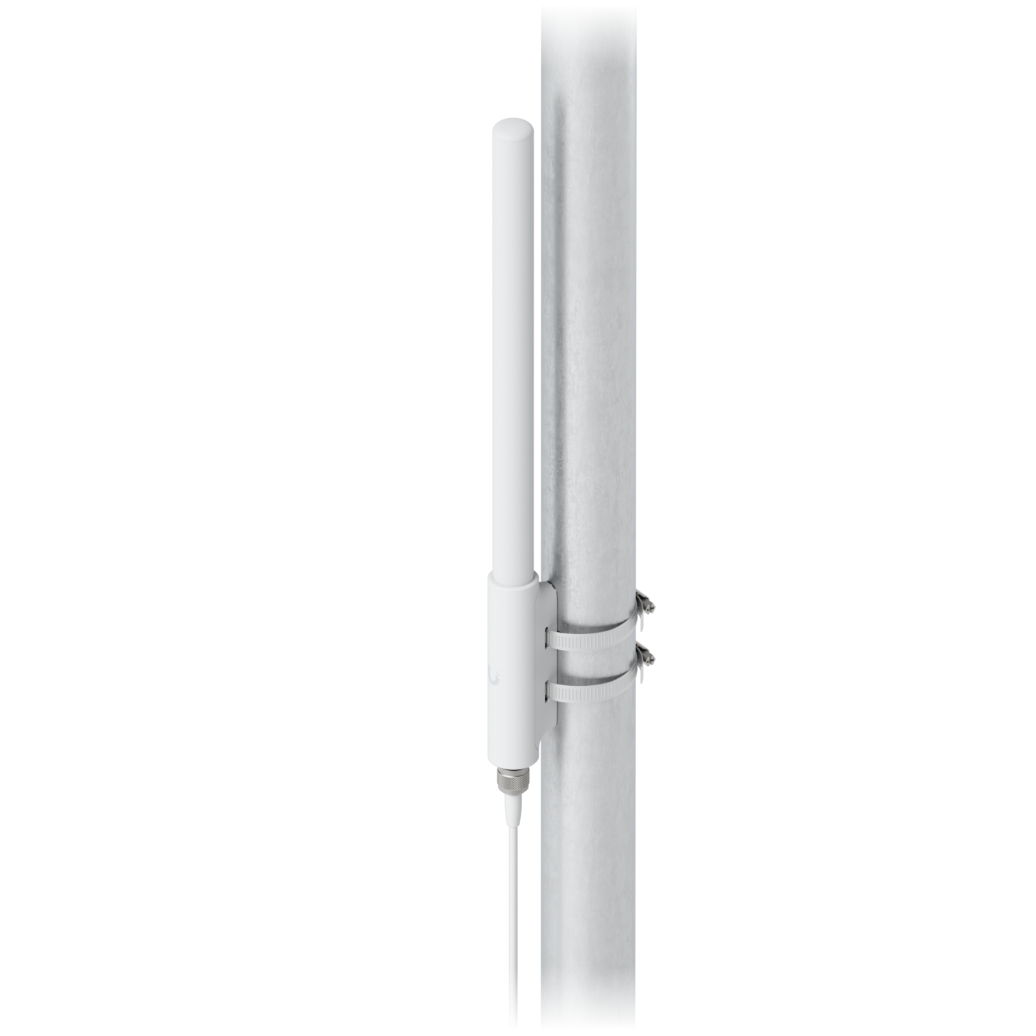 Front view of the UACC-USL-ANT-HG UniFi SuperLink antenna secured to a metal pole with two mounting clamps