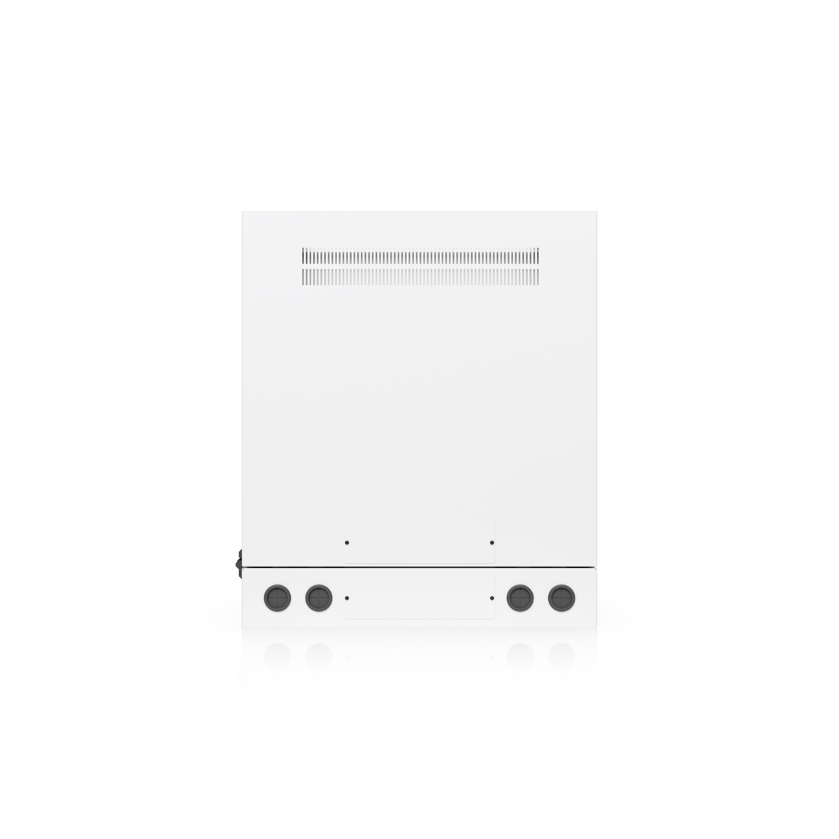 Ubiquiti UACC-Rack-12U-Wall-SW-G UniFi Swing 12U Rack Cabinet, underside view with ventilation slots, cable-entry grommets and access panels.