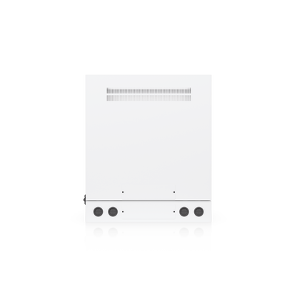Ubiquiti UACC-Rack-12U-Wall-SW-G UniFi Swing 12U Rack Cabinet, underside view with ventilation slots, cable-entry grommets and access panels.