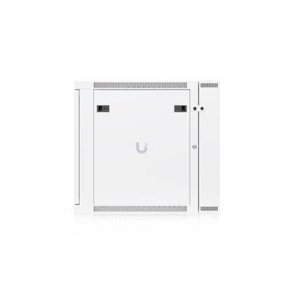 Ubiquiti UACC-Rack-12U-Wall-SW-G UniFi Swing 12U Rack Cabinet, right-side view with recessed latches, UniFi logo and ventilation slots.