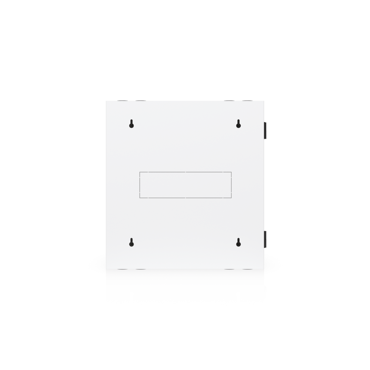 Ubiquiti UACC-Rack-12U-Wall-SW-G UniFi Swing 12U Rack Cabinet, rear view with four wall-mount keyholes and central cable access panel.