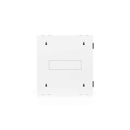 Ubiquiti UACC-Rack-12U-Wall-SW-G UniFi Swing 12U Rack Cabinet, rear view with four wall-mount keyholes and central cable access panel.