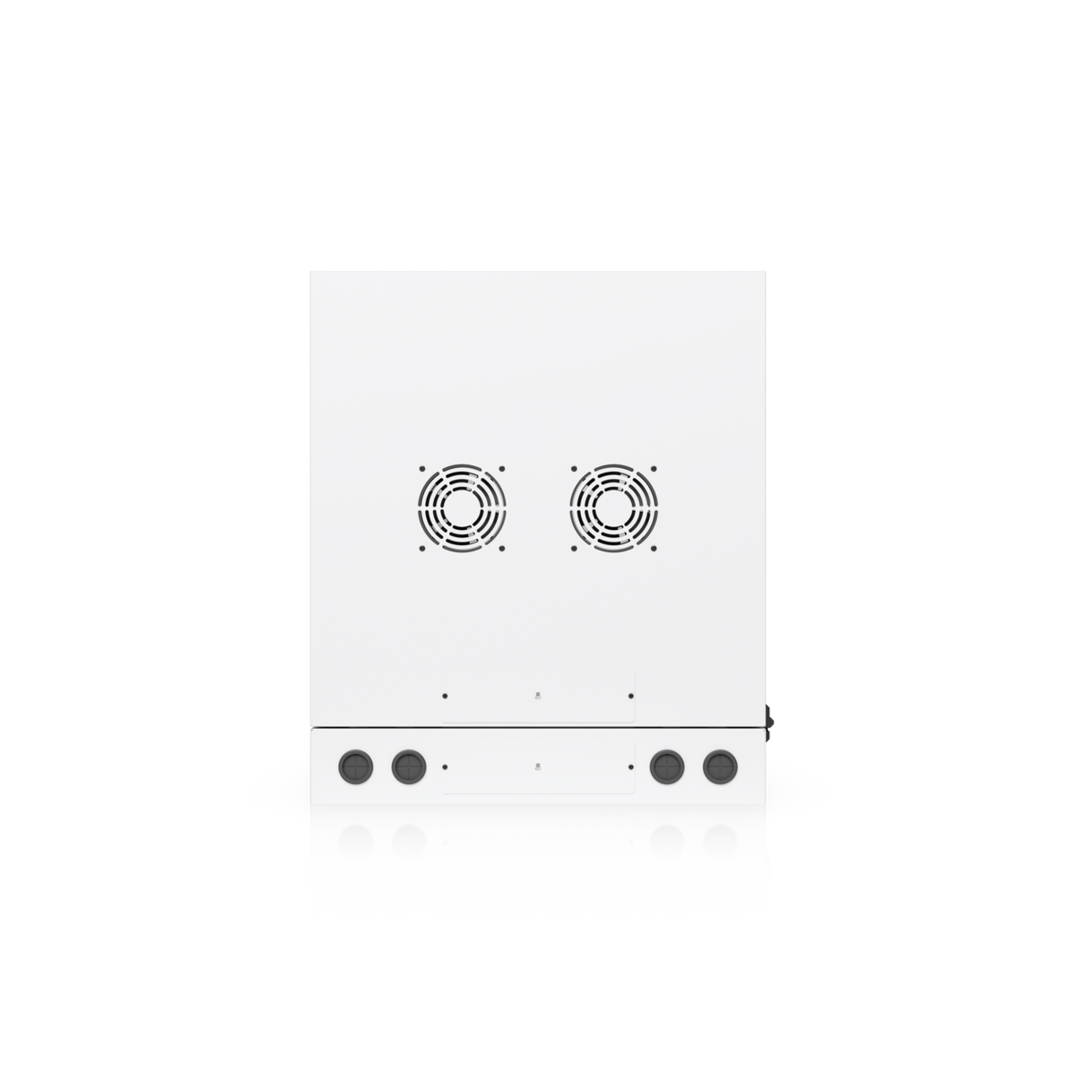 Ubiquiti UACC-Rack-12U-Wall-SW-G UniFi Swing 12U Rack Cabinet, top view with two fan mounting grilles, cable grommets and access panels.
