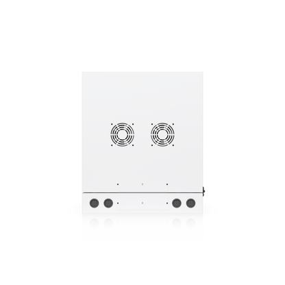 Ubiquiti UACC-Rack-12U-Wall-SW-G UniFi Swing 12U Rack Cabinet, top view with two fan mounting grilles, cable grommets and access panels.