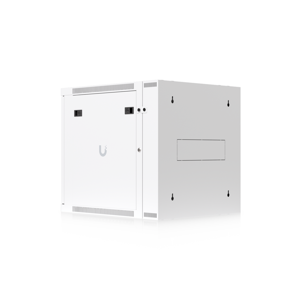 Ubiquiti UACC-Rack-12U-Wall-SW-P UniFi Swing 12U Rack Cabinet rear three-quarter view showing wall mounting points and side access panel