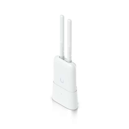 Ubiquiti UniFi Swiss Army Knife Ultra installed in the table stand with dual external antennas