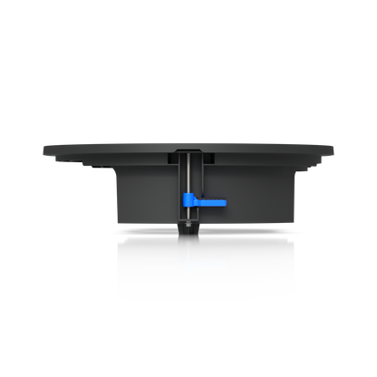Side detail of the Ubiquiti UACC-G6-Dome-FM-B adjustable ceiling clamp, threaded rod and blue locking lever.