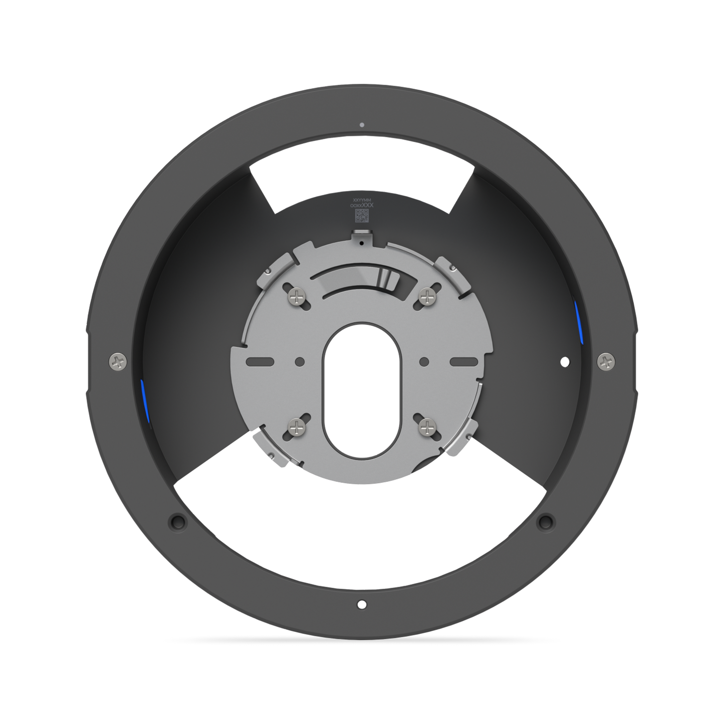 Ubiquiti UACC-G6-Dome-FM-B housing fitted with a silver metal adapter plate for mounting a UniFi G6 Dome camera.