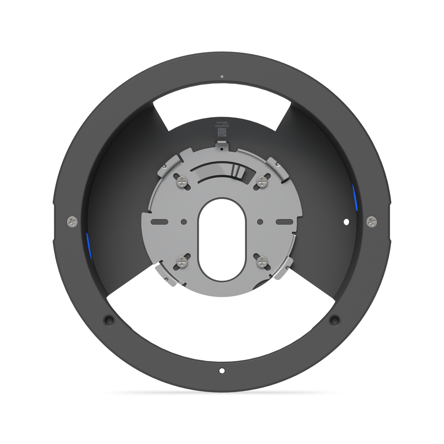 Ubiquiti UACC-G6-Dome-FM-B housing fitted with a silver metal adapter plate for mounting a UniFi G6 Dome camera.