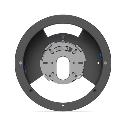 Ubiquiti UACC-G6-Dome-FM-B housing fitted with a silver metal adapter plate for mounting a UniFi G6 Dome camera.