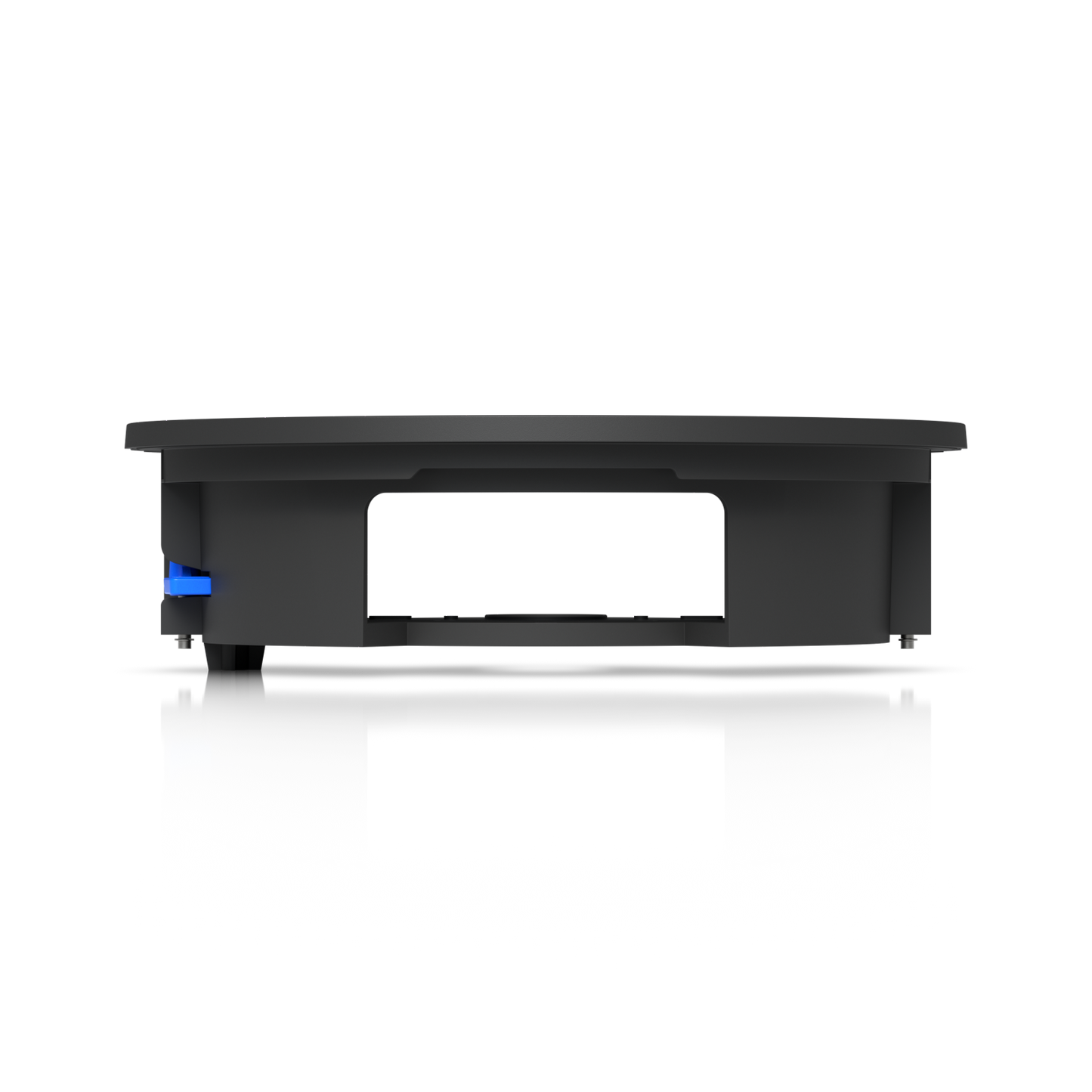 Side profile of the Ubiquiti UACC-G6-Dome-FM-B recessed housing, showing its open frame and blue ceiling clamp.