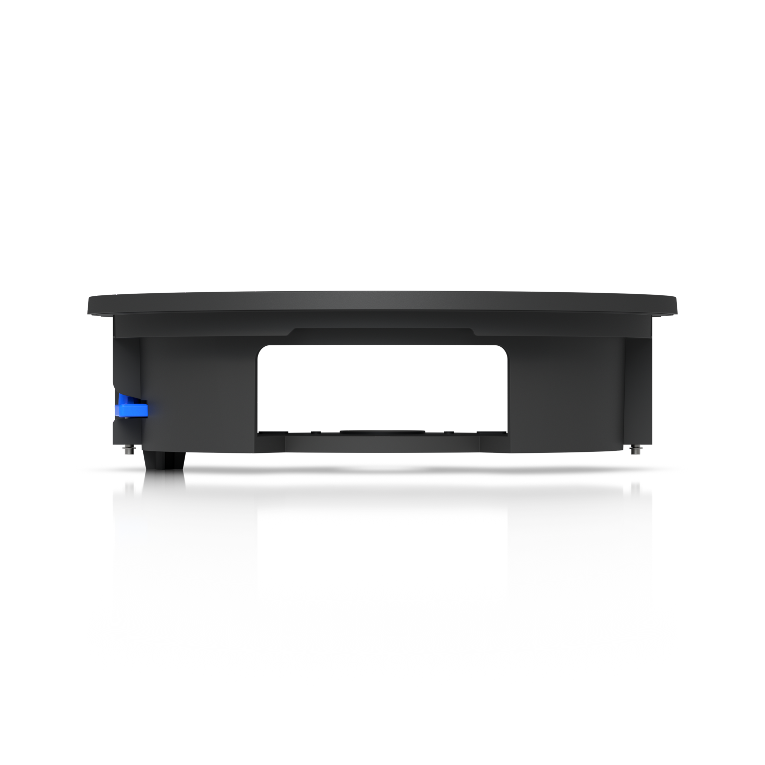 Side profile of the Ubiquiti UACC-G6-Dome-FM-B recessed housing, showing its open frame and blue ceiling clamp.
