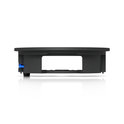 Side profile of the Ubiquiti UACC-G6-Dome-FM-B recessed housing, showing its open frame and blue ceiling clamp.