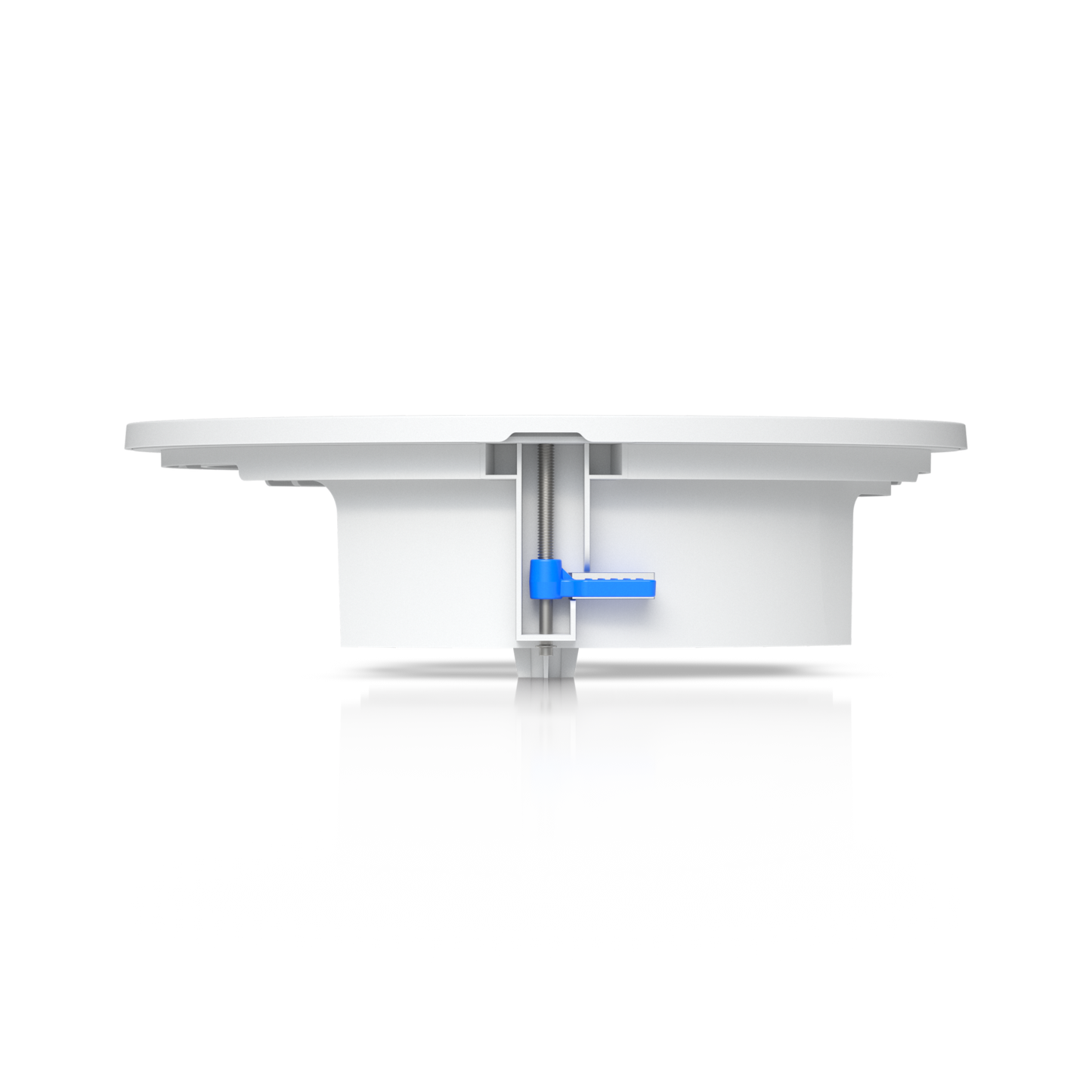 Side view of the Ubiquiti UACC-G6-Dome-FM-W showing its threaded clamp and blue locking tab