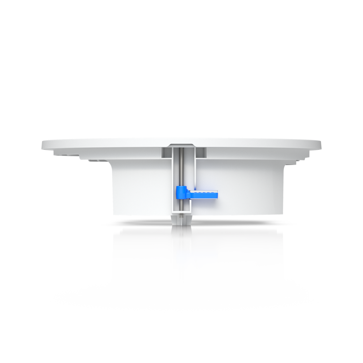 Side view of the Ubiquiti UACC-G6-Dome-FM-W showing its threaded clamp and blue locking tab