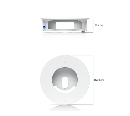 Ubiquiti UACC-G6-Dome-FM-W flush-mount dimensions showing 208 mm diameter and 60.7 mm height