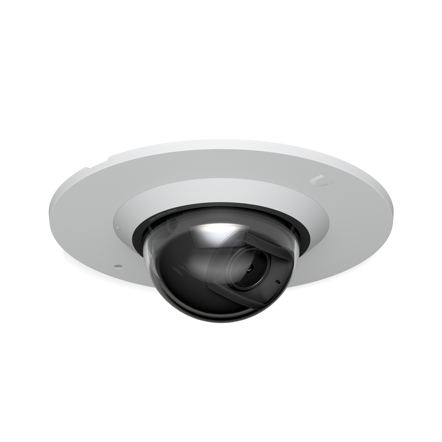 Ubiquiti UACC-G6-Dome-FM-W flush-mounted UniFi G6 Dome camera in white, angled lens view