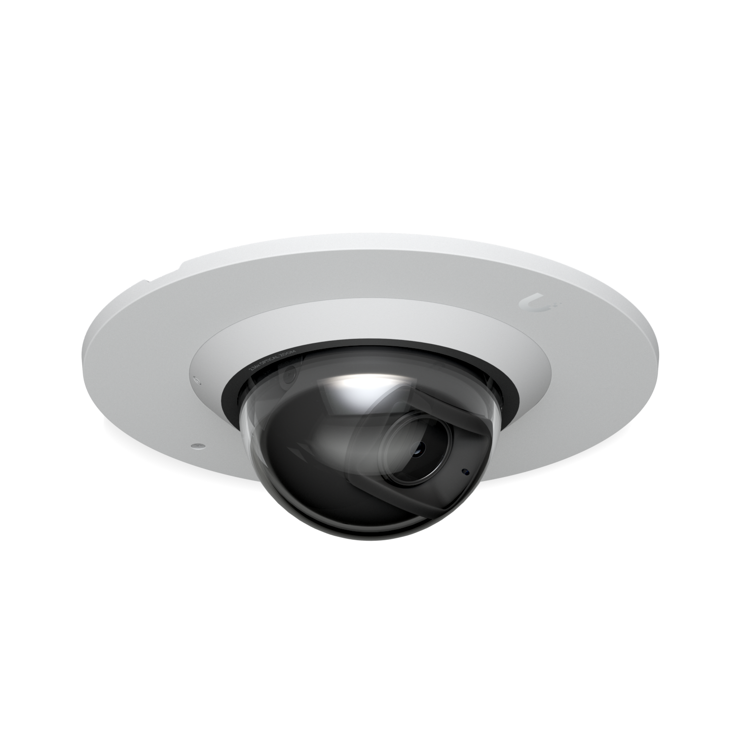 Ubiquiti UACC-G6-Dome-FM-W flush-mounted UniFi G6 Dome camera in white, angled lens view