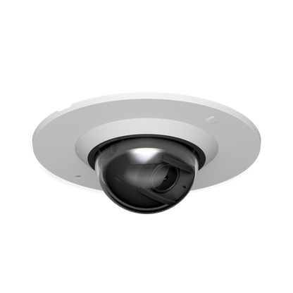 Ubiquiti UACC-G6-Dome-FM-W flush-mounted UniFi G6 Dome camera in white, angled lens view