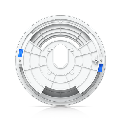 Underside of the Ubiquiti UACC-G6-Dome-FM-W white flush mount showing support ribs and blue locking clips