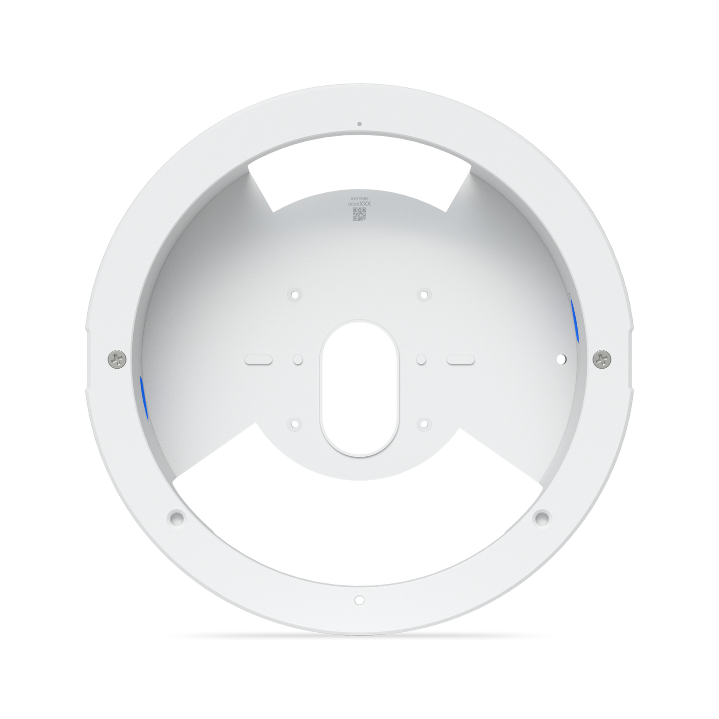 Interior of the Ubiquiti UACC-G6-Dome-FM-W flush-mount housing with cable and mounting openings