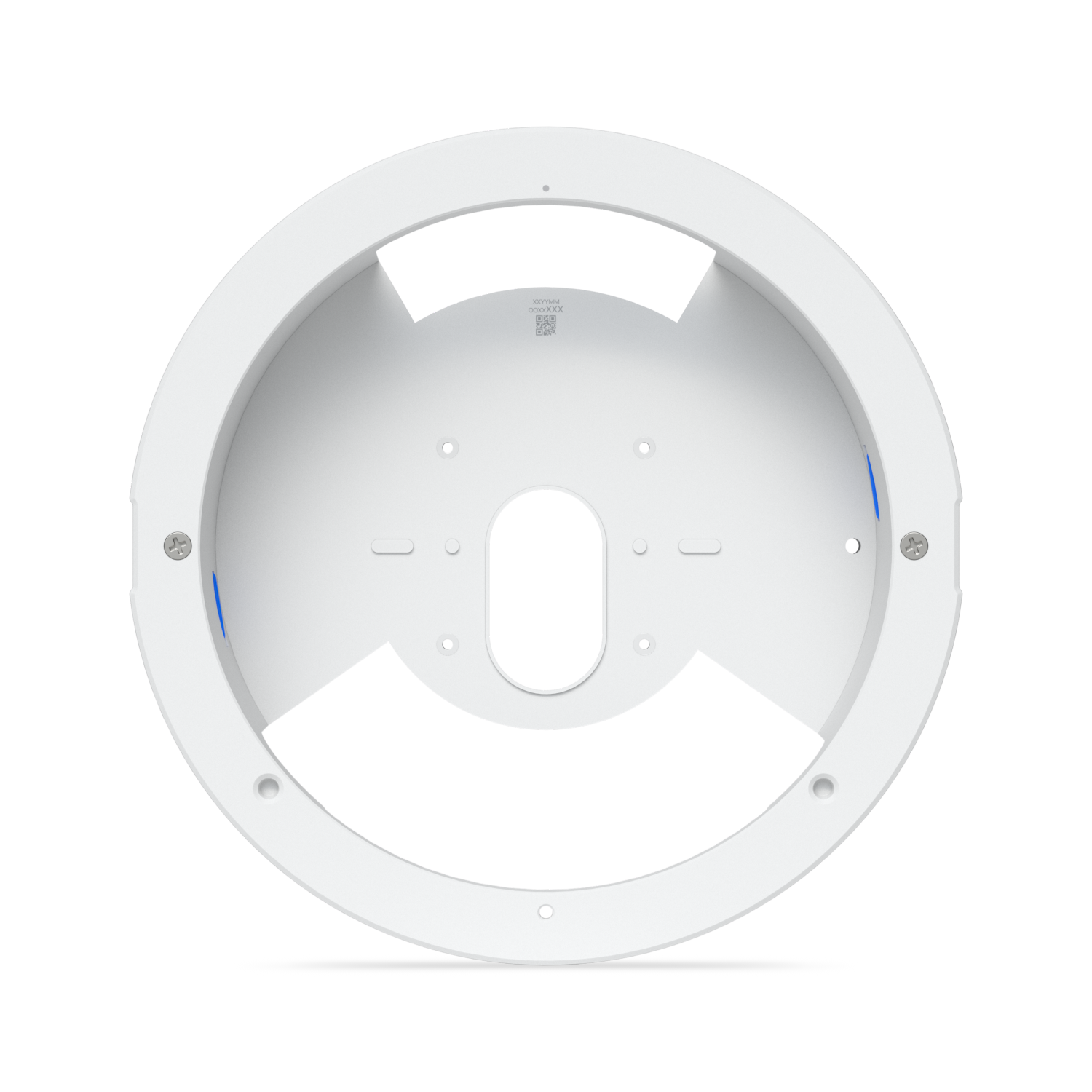 Interior of the Ubiquiti UACC-G6-Dome-FM-W flush-mount housing with cable and mounting openings