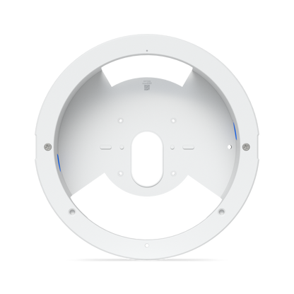 Interior of the Ubiquiti UACC-G6-Dome-FM-W flush-mount housing with cable and mounting openings