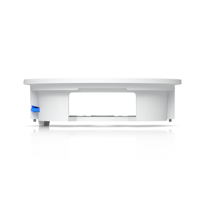Side profile of the Ubiquiti UACC-G6-Dome-FM-W recessed ceiling housing with blue locking clip