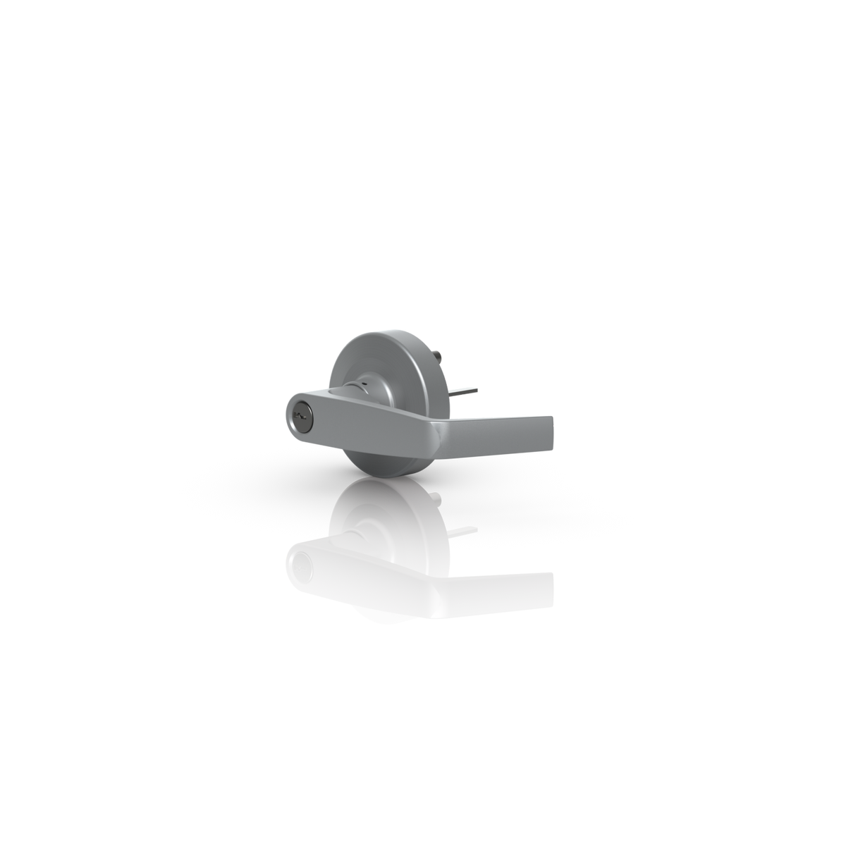 Ubiquiti UACC-PanicBar UniFi Panic Bar keyed lever handle in a front three-quarter view with round trim plate and rear mounting hardware.