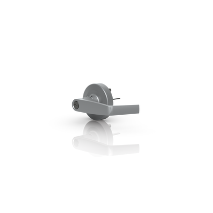 Ubiquiti UACC-PanicBar UniFi Panic Bar keyed lever handle in a front three-quarter view with round trim plate and rear mounting hardware.