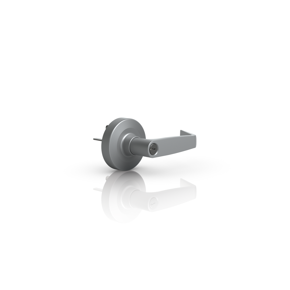 Ubiquiti UACC-PanicBar UniFi Panic Bar keyed lever handle from the opposite front angle with the round trim and rear hardware visible.