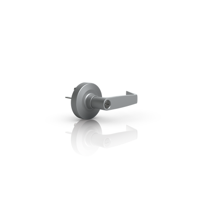 Ubiquiti UACC-PanicBar UniFi Panic Bar keyed lever handle from the opposite front angle with the round trim and rear hardware visible.